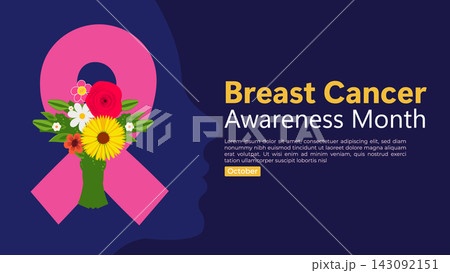 Pink ribbon with a bouquet of flowers for breast cancer awareness month fight cancer woman health early detection health campaign social cause community support illustration prevention Pink ribbon with a bouquet of flowers for breast cancer awareness month fight cancer woman health early detection health campaign social cause community support illustration prevention 143092151
