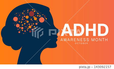 Adhd awareness month with profile silhouette and abstract brain pattern mental health neurological disorder graphic design digital art support awareness attention deficit hyperactivity disorder Adhd awareness month with profile silhouette and abstract brain pattern mental health neurological disorder graphic design digital art support awareness attention deficit hyperactivity disorder 143092157
