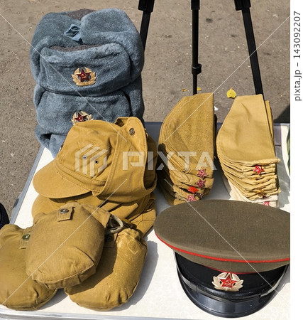 Collection of Soviet military headgear and equipment Collection of Soviet military headgear and equipment 143092207