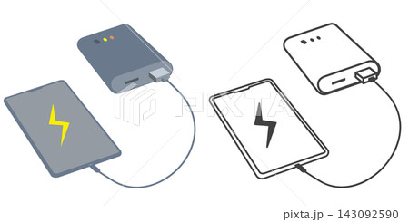 モバイルバッテリーでスマホを充電するイラスト 143092590