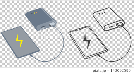 使用行動電源為智慧型手機充電的示意圖。 使用行動電源為智慧型手機充電的示意圖。 143092590