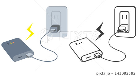 モバイルバッテリーを充電して備えるイラスト モバイルバッテリーを充電して備えるイラスト 143092592