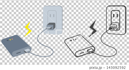モバイルバッテリーを充電して備えるイラスト モバイルバッテリーを充電して備えるイラスト 143092592