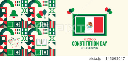 Mexico Constitution Day Poster Banner and Background Design Template Featuring 1917 Constitution Scroll Eagle Cactus Flag Tricolor Ribbon Illustration for February 5 Civic Celebration Theme Mexico Constitution Day Poster Banner and Background Design Template Featuring 1917 Constitution Scroll Eagle Cactus Flag Tricolor Ribbon Illustration for February 5 Civic Celebration Theme 143093047