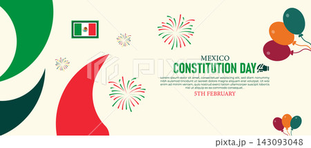 Mexico Constitution Day Poster Banner and Background Design Template Featuring 1917 Constitution Scroll Eagle Cactus Flag Tricolor Ribbon Illustration for February 5 Civic Celebration Theme Mexico Constitution Day Poster Banner and Background Design Template Featuring 1917 Constitution Scroll Eagle Cactus Flag Tricolor Ribbon Illustration for February 5 Civic Celebration Theme 143093048