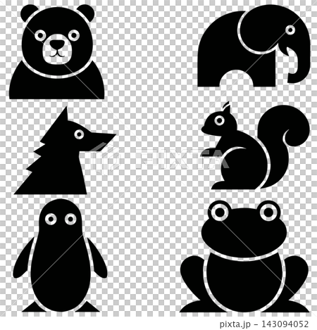 The image shows a set of six black animal icons arranged in two rows. 143094052