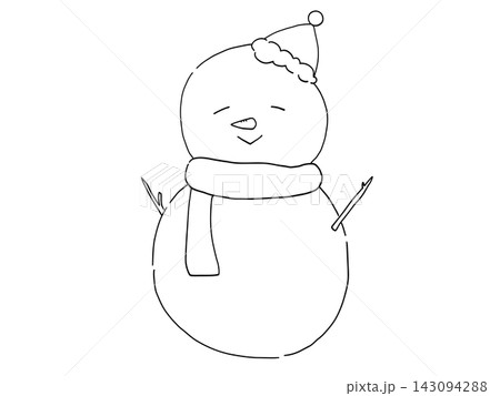 ゆるかわいい雪だるまの白黒イラスト 143094288