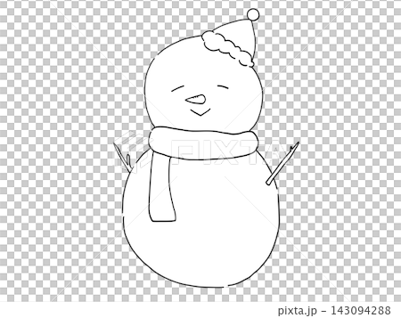 ゆるかわいい雪だるまの白黒イラスト 143094288