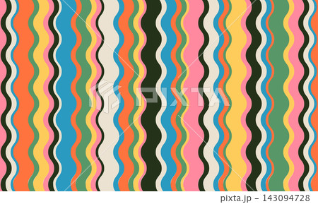 Groovy 70s retro colorful vertical wavy stripes pattern background vector illustration Groovy 70s retro colorful vertical wavy stripes pattern background vector illustration 143094728