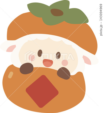 Cute Chinese New Year Sheep Mascot Wearing Persimmon Costume 143094969