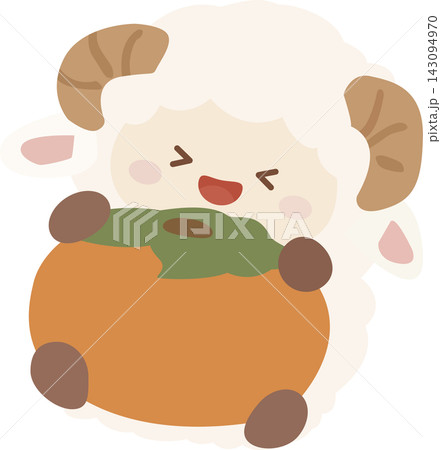Cute Chinese New Year Sheep Mascot Hugging Big Persimmon 143094970