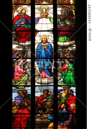 Coronation of the Virgin Mary, stained glass in Zagreb cathedral 143095247