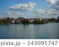 A view of the Trinity Suburb in Minsk from the Svisloch River. Belarus 143095747