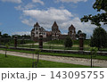 A view of the Mir Castle in Belarus from behind the fence. Cloud Sky 143095755