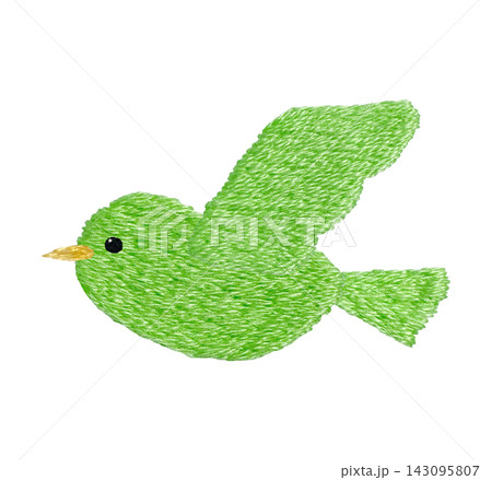 【緑色の小鳥】手刺繍イラスト素材 143095807