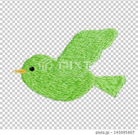 【緑色の小鳥】手刺繍イラスト素材 143095807