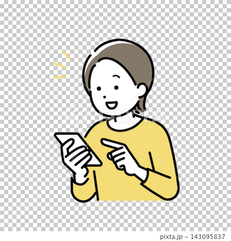 Illustration of a young woman operating a smartphone Illustration of a young woman operating a smartphone 143095837