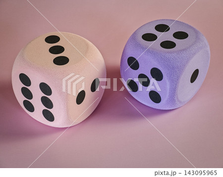 Colorful Dice for Games and Probability Concepts on Pink Background Colorful Dice for Games and Probability Concepts on Pink Background 143095965