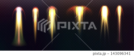 Realistic rocket fire lights with glowing trails Realistic rocket fire lights with glowing trails 143096341