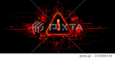 Cyber attack red background with warning sign 143096419