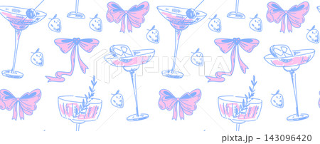 Seamless cocktail pattern with glasses and bows 143096420
