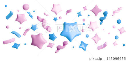3D star and streamer confetti explosion on white 3D star and streamer confetti explosion on white 143096456