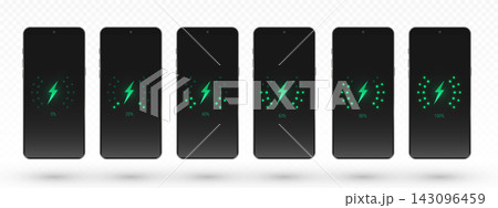 Smartphone mockup set with charge level icons Smartphone mockup set with charge level icons 143096459