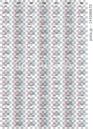 Annual calendar for 2027-2033, starting on Sunday, with Japanese public holidays indicated. Annual calendar for 2027-2033, starting on Sunday, with Japanese public holidays indicated. 143096670