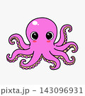 Cute pink octopus cartoon with big eyes smiling playful sea creature illustration 143096931