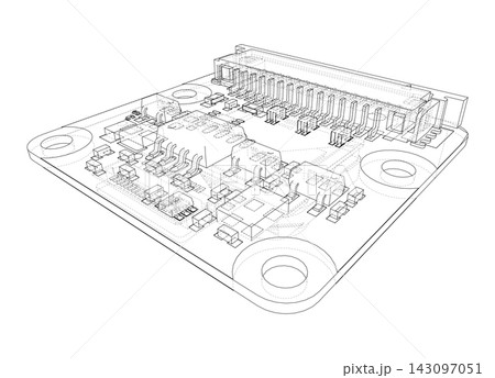 circuit board wireframe illustration. Vector 143097051