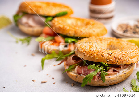 Variety of Bagel sandwiches Variety of Bagel sandwiches 143097614