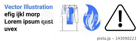 Fire safety, workplace hazards, garment protection, warning signs, compliance, prevention measures. Set includes hazard triangle, flame symbol and clothing rack. Fire safety and workplace hazards 143098221