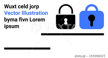 Cybersecurity, data protection, online safety, privacy, encryption, digital security. Two padlock icons in black and blue. Cybersecurity and data protection concept Cybersecurity, data protection, online safety, privacy, encryption, digital security. Two padlock icons in black and blue. Cybersecurity and data protection concept 143098425