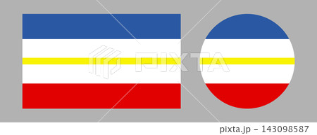 Province of Germany Mecklenburg-Western Pomerania civil flag rectangular, round button, badge. Flag of region Mecklenburg-Western Pomerania rectangle, circle flat banner, background, icon, sticker. 143098587