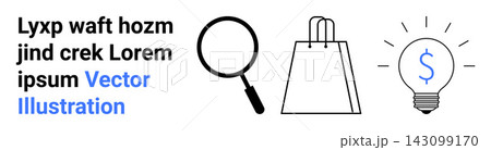 E-commerce, online shopping, business planning, financial growth, search tools, retail concepts. A magnifying glass, shopping bag and dollar sign light bulb icons. E-commerce and online shopping E-commerce, online shopping, business planning, financial growth, search tools, retail concepts. A magnifying glass, shopping bag and dollar sign light bulb icons. E-commerce and online shopping 143099170