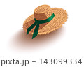 Straw Hat with Green Ribbon Isometric Vector Illustration on White Background 143099334
