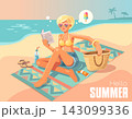Hello Summer. Beach Girl Reading Book and Dreaming of Ice Cream. Flat Vector 143099336