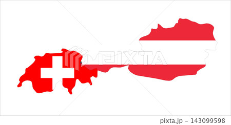 Flag map outline shape of Switzerland, Austria and Liechtenstein. Flags of countries fill the shapes with their colors. Symbol of regional cooperation, identity and partnership 143099598