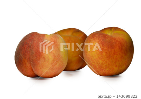 Commercial stock photo of three fresh whole ripe peaches on a white background Commercial stock photo of three fresh whole ripe peaches on a white background 143099822