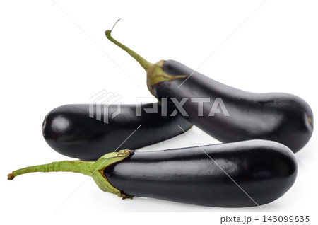 Fresh eggplants arranged together isolated on white background Fresh eggplants arranged together isolated on white background 143099835