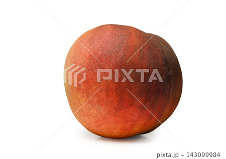 Commercial stock photo of a single fresh whole ripe peach on a white background 143099984