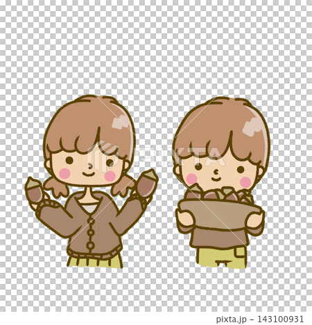 一幅描繪一個人手持橡子的插圖。 143100931