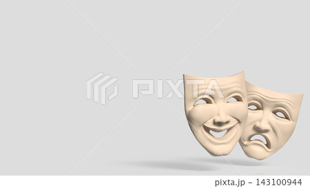 Classic Comedy and Tragedy Theater Masks with Copy Space 3d render. 143100944