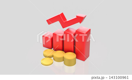 Rising Red Bar Chart and Gold Coin Stacks Representing Financial Growth 3d render. Rising Red Bar Chart and Gold Coin Stacks Representing Financial Growth 3d render. 143100961