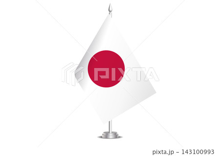 Japan flag - wavy stick flag of country, cultural identity and heritage. Represents national pride and unity. Vector table flag hanged on the short hoist. Isolated on white background 143100993