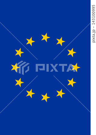 The European Union, EU, flag features a blue background with a circle of yellow stars. It symbolizes unity among member countries in Europe. The flag is in vertical position. 143100995