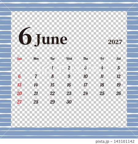 2027年6月の月間カレンダー 日曜始まり お洒落なボーダー柄 2027年6月の月間カレンダー 日曜始まり お洒落なボーダー柄 143101142