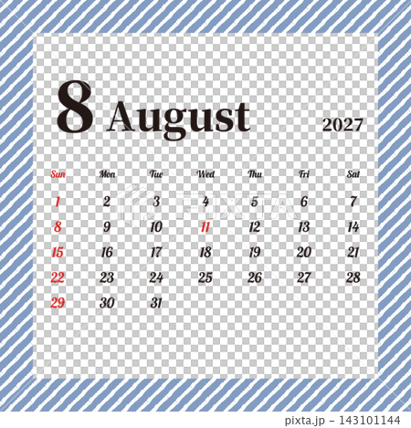 August 2027 Monthly Calendar, Sunday Start, Blue Stripe Pattern August 2027 Monthly Calendar, Sunday Start, Blue Stripe Pattern 143101144
