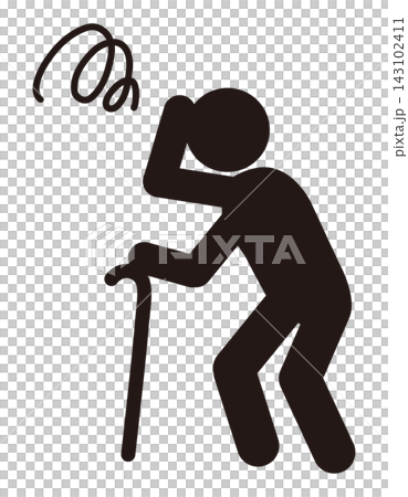 Pictogram of an elderly person staggering due to dizziness | Person walking with a cane - Warning: Lightheadedness, risk of falling Pictogram of an elderly person staggering due to dizziness | Person walking with a cane - Warning: Lightheadedness, risk of falling 143102411
