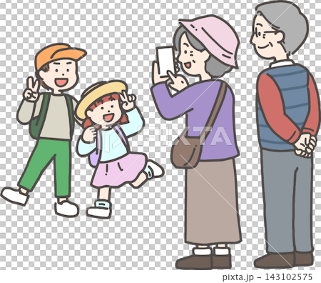 Senior couple taking photos of their grandchild with their smartphone Senior couple taking photos of their grandchild with their smartphone 143102575
